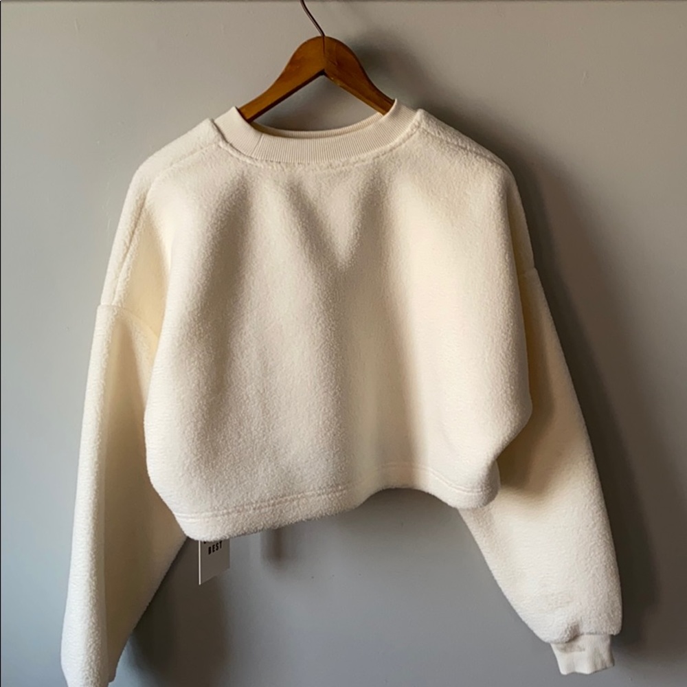 Soft fleece cropped white sweater - Picture 2 of 2
